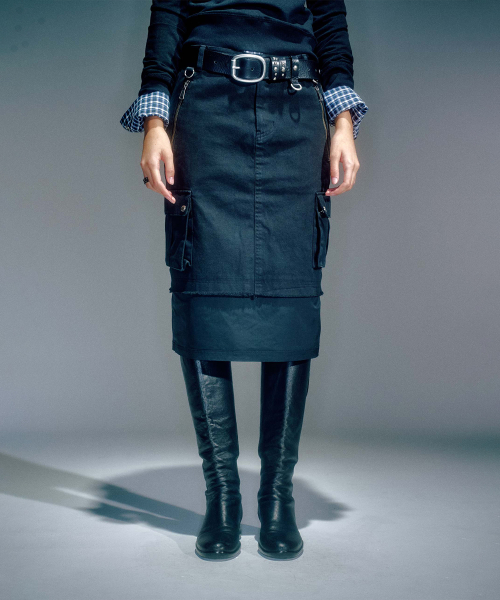 WIFFY CARGO MIDI SKIRT BLACK
