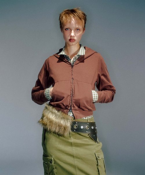 WOMEN WORKSHOP SLIM HOODIE ZIP-UP BROWN