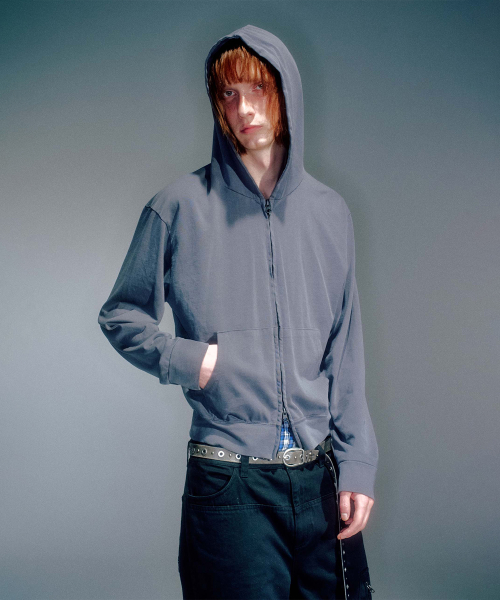 MEN WORKSHOP SLIM HOODIE ZIP-UP CHARCOAL