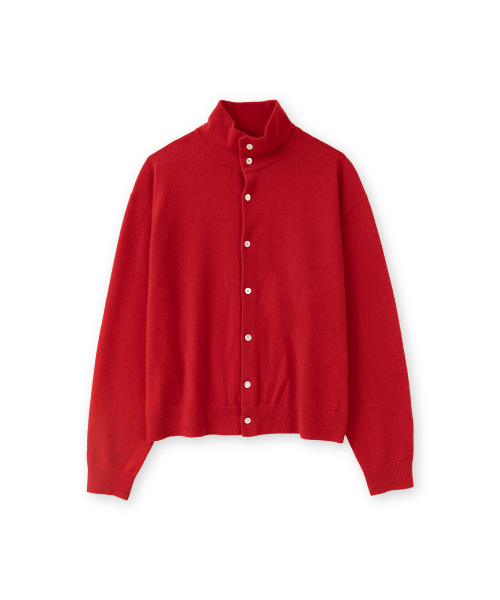 Cashmere Stand Collar Cardigan, Red