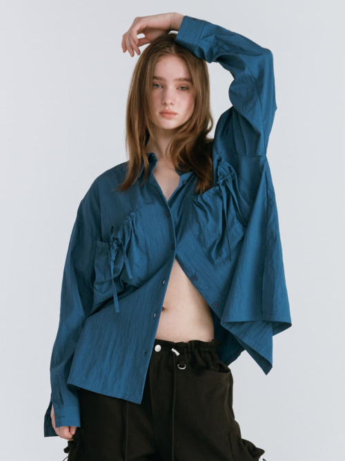 SHIRRING POCKET SHIRT / BLUE