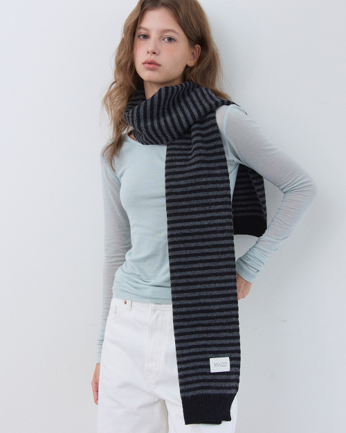 Stripe Knit muffler (charcoal black)