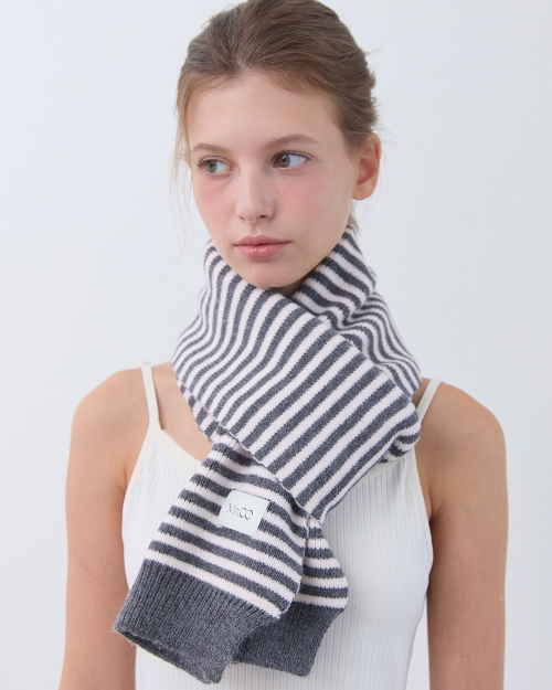 Stripe Knit muffler (pink gray)