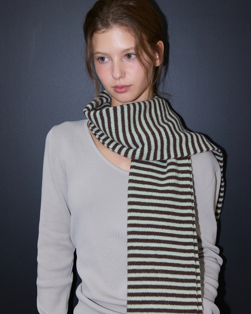 Stripe Knit muffler (mint choco)