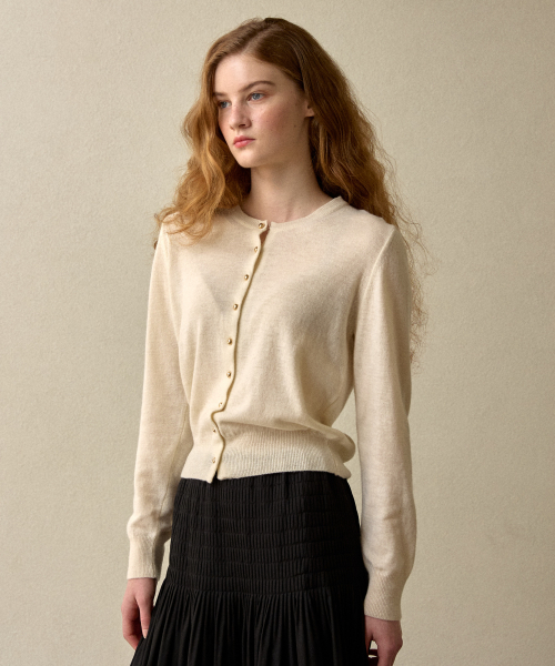 gold button cash cardigan ivory