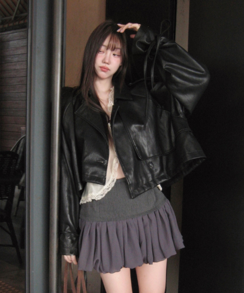 LEATHER STRAP TRENCH JACKET / BLACK