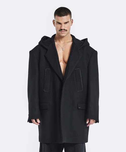 Oversized single hoodie coat - black