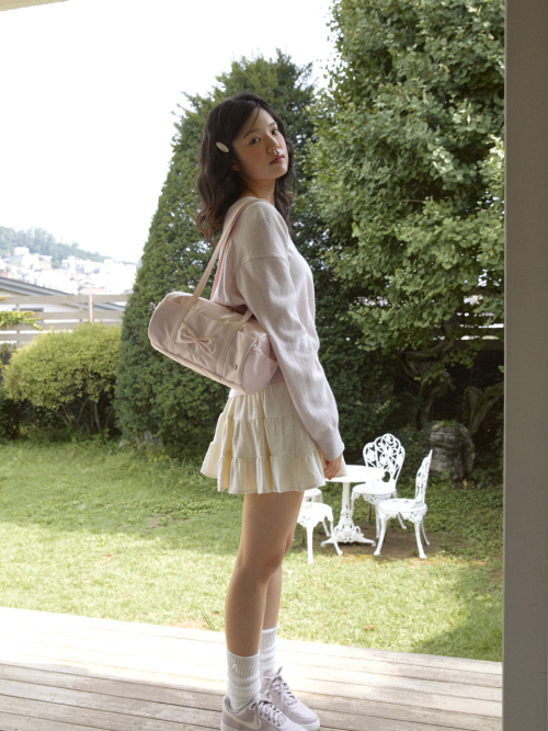 Fluffy ribbon bag_pale pink