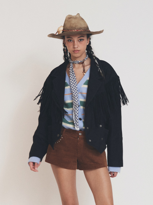 NUBUCK FRINGE JACKET NAVY