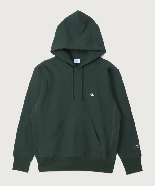 리버스위브 블루택 C로고 오버핏 기모 후드 티셔츠 Dark Green