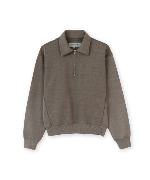 W Washed Sweat Half Zip Up, Mocha