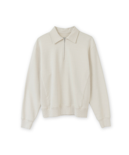 W Washed Sweat Half Zip Up, Ivory