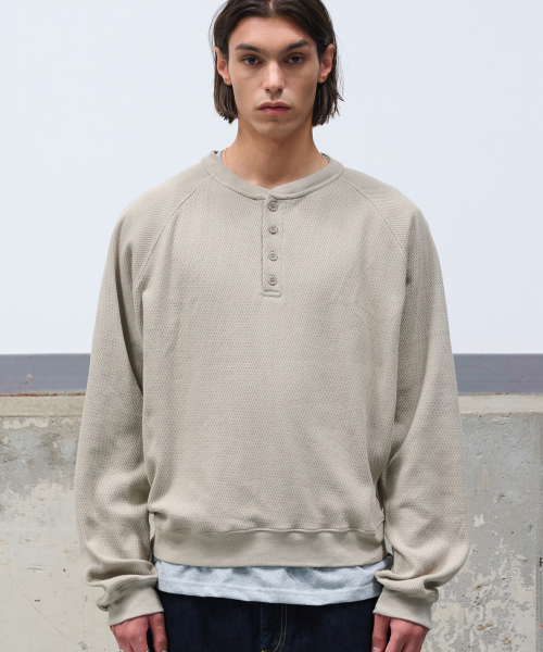 Thermal Waffle Henley Neck OATMEAL