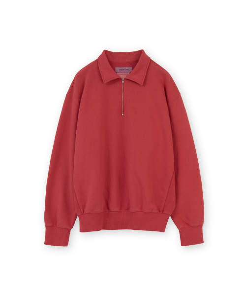 Washed Sweat Half Zip Up, Red