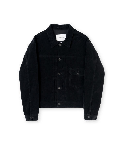 Washed Corduroy Trucker Jacket, Black