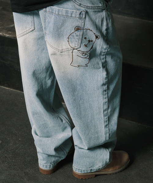 2-PIECE POCKET BELT DENIM PANTS BLACK WASHED