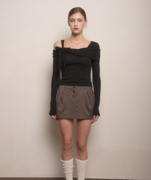 PUMPIN CHECK SKIRT-BROWN