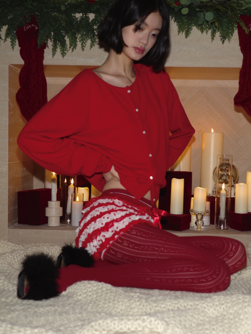 MONOGRAM PUNCH TIGHTS (RED)