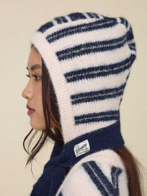 SUNDAE STRIPE KNIT BALACLAVA (NAVY)