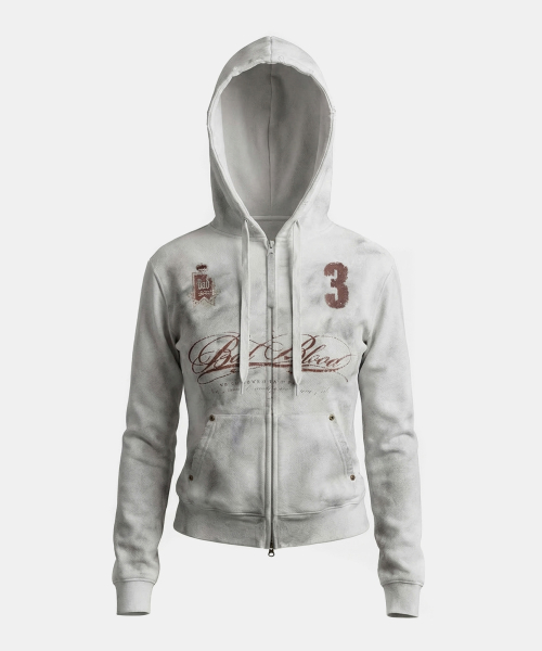 Royal Classic Distressed Hooded Zip-Up - White