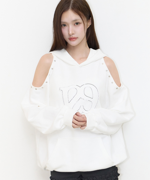129 컷아웃 오버핏 후드티 화이트