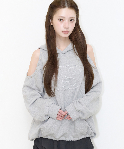 129 컷아웃 오버핏 후드티 멜란지