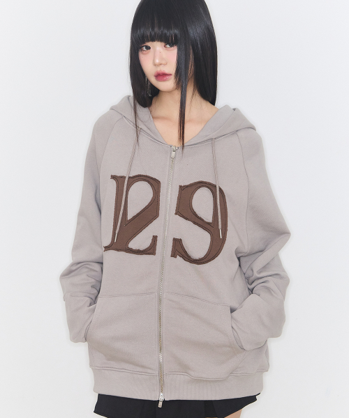 129 로고 패치 후드 집업 라이트 베이지