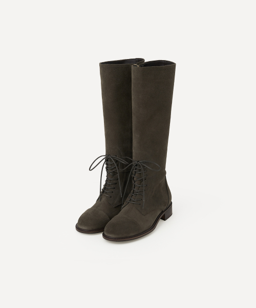 KAMILLE LACE-UP LONG BOOTS (KHAKI GRAY)