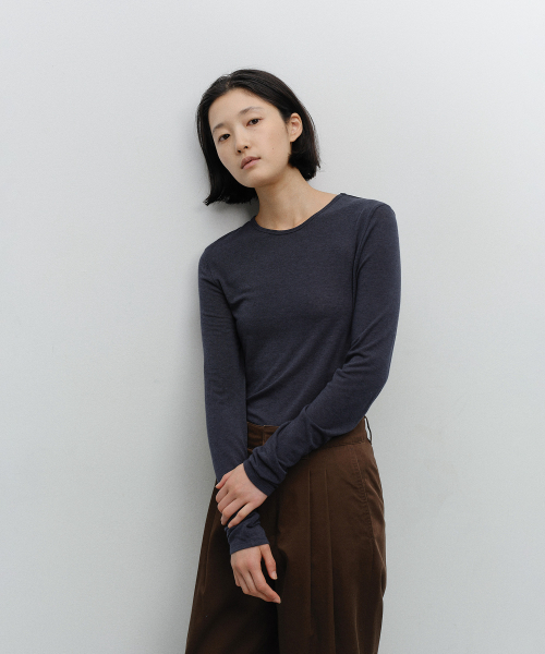 w. Wool Blend Long Sleeve Tee (Navy)