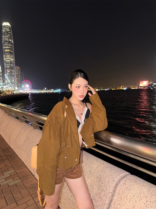 NUBUCK FRINGE JACKET BROWN