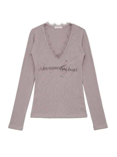 Lace Trimmed T-shirt (Liilac)