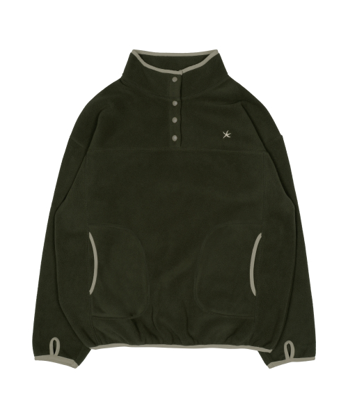 TCM half button fleece pullover (khaki)
