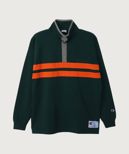하프 스냅 오버핏 조그택 롱슬리브 티셔츠 Dark Green