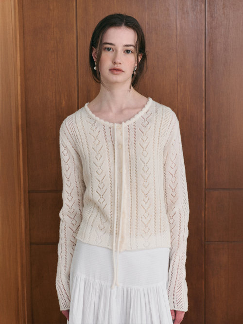 LINOA ribbon knit cardigan_IVORY