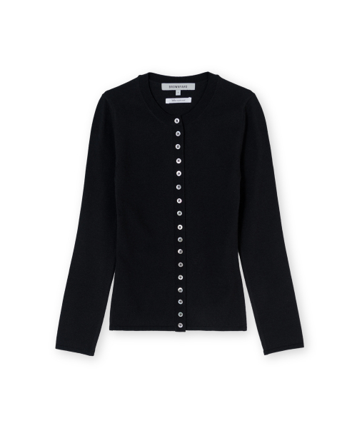 W Slim Round Cardigan, Black