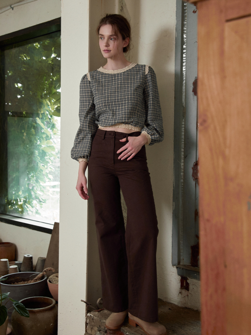NORA wide cotton long pants_BROWN