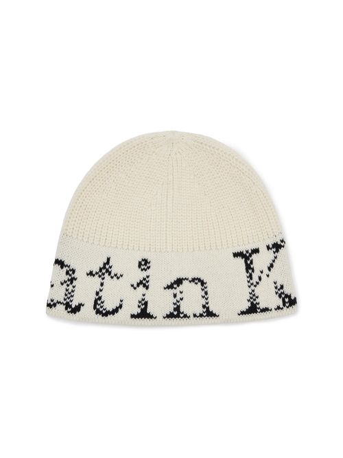 CRACKED LOGO BUCKET BEANIE IN IVORY