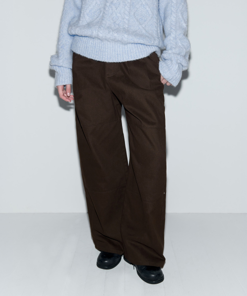RIVET PINTUCK WIDE PANTS BROWN