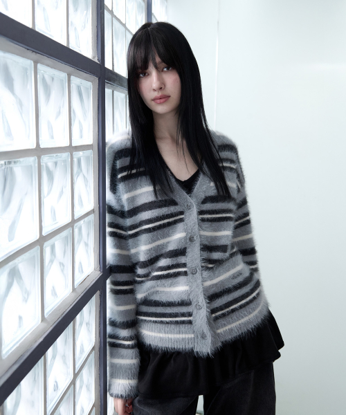 FLUFFY LOOSE FIT CARDIGAN GRAY