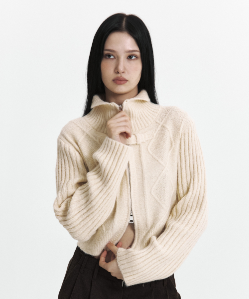 C HIGH NECK KNIT CARDIGAN_IVORY
