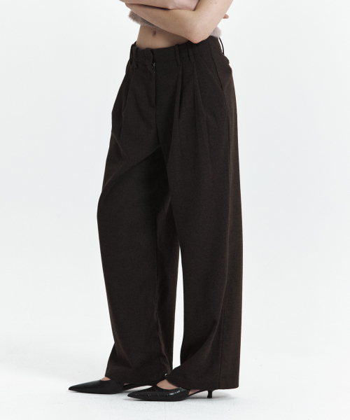 C DOUBLE LOOP WIDE WOOL SLACKS_BROWN