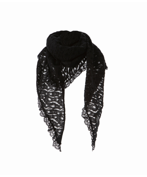 Lace Fleece Shawl Muffler_ Black
