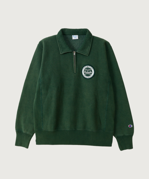 리버스위브 BASEBALL 패치 레귤러핏 기모 하프 집업 Deep Green