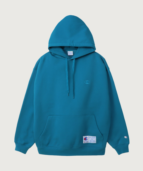 C로고 오버핏 조그택 후드 티셔츠 Blue Green