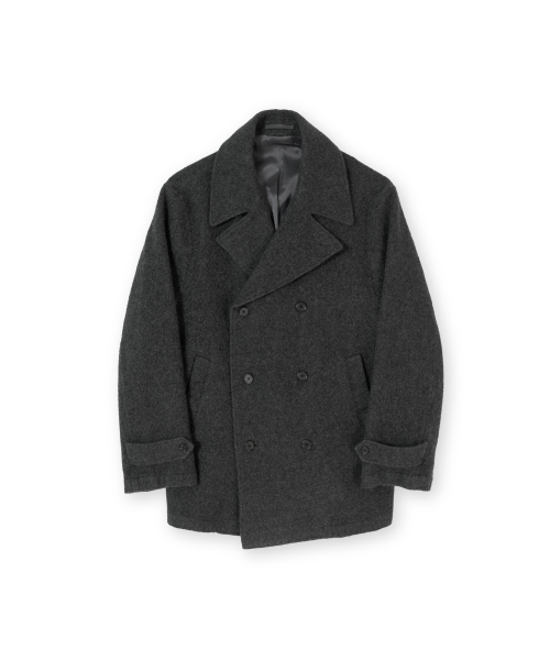 Boiled Wool Pea Coat, Charcoal