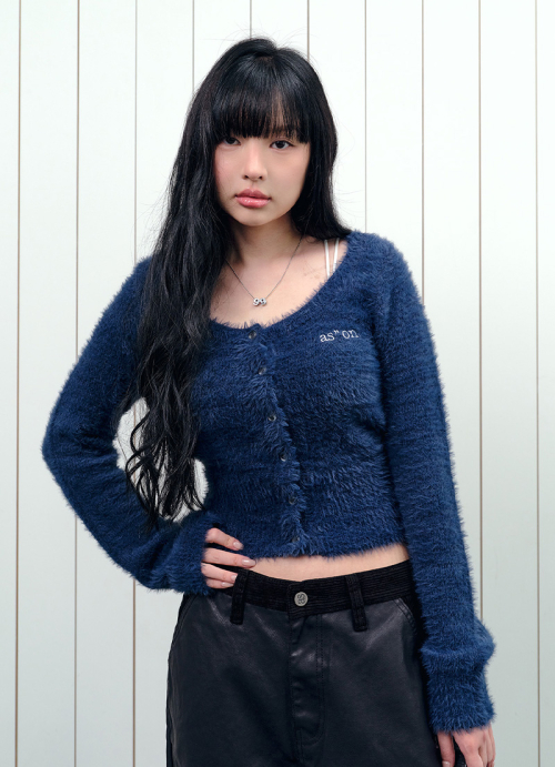 NIA HAIRY CARDIGAN / BLUE-GREEN