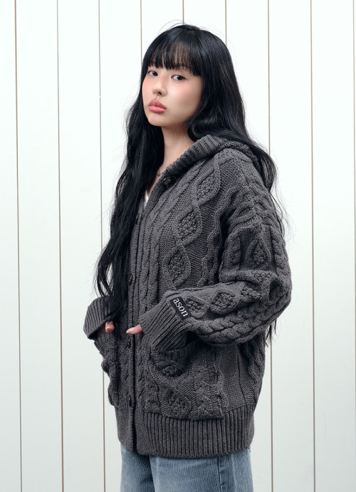 ELO TWISTED HOOD CARDIGAN / CHARCOAL