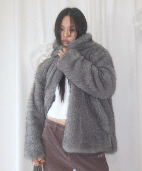 KOA HOOD FUR JACKET / GRAY