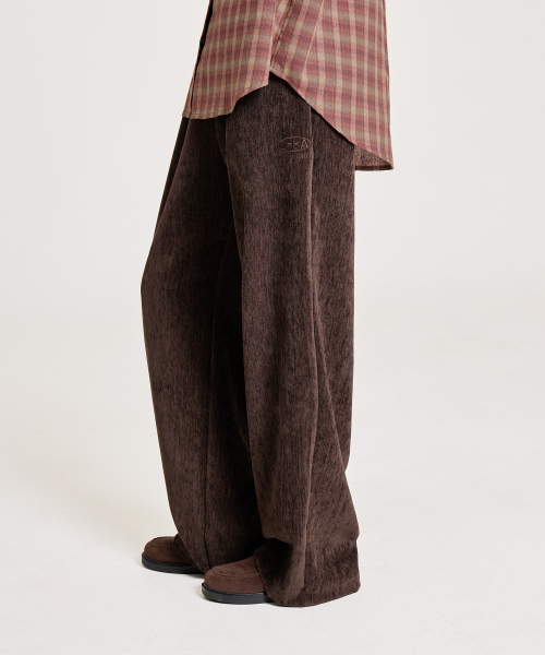 VELOUR SIGNATURE EMBROIDERED BANDING PANTS, BROWN
