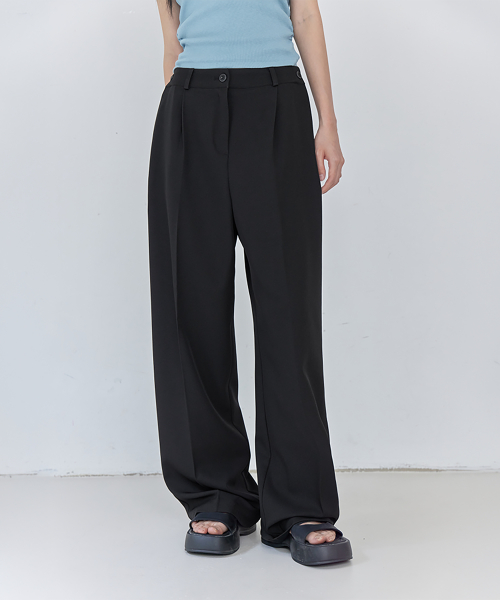 ONE-TUCK SIDE BUTTON WIDE SLACKS, BLACK